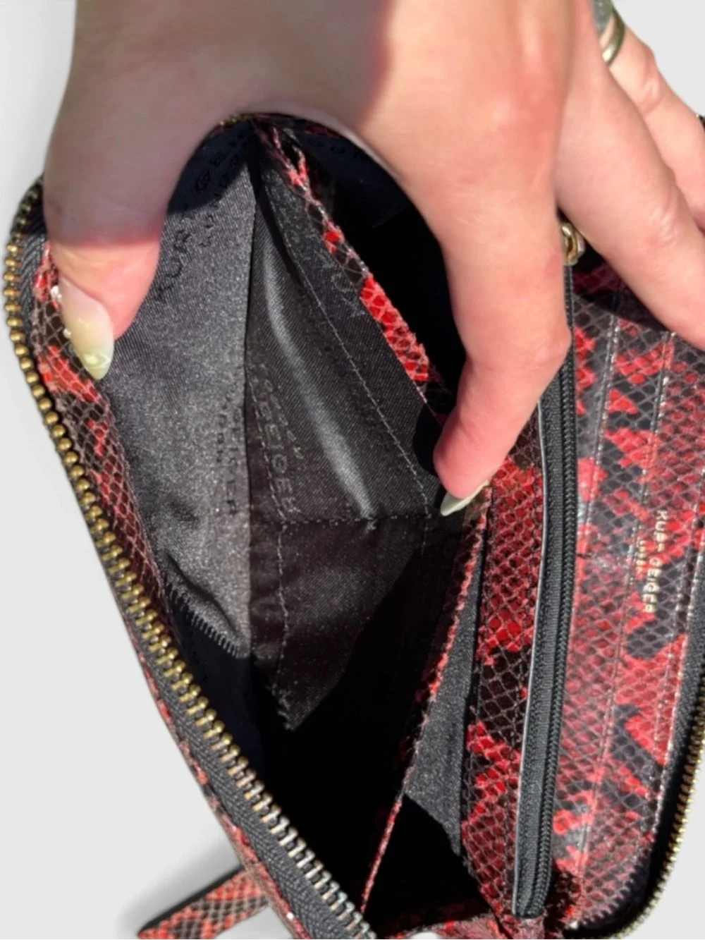 Kurt Geiger RARE Red and Black Snake-Print Long Wallet